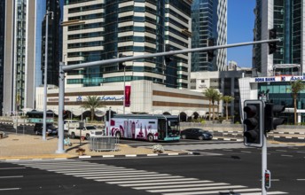 Modern architecture at a crossroads in Dohar, Qatar