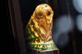 The original FIFA World Cup 2026 Trophy is showcased for visitors during the official India leg of