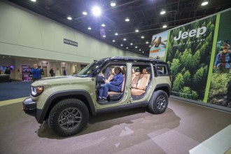 Detroit, Michigan USA - 14 January 2026 - The Jeep Moab 4xe electric vehicle on display at the