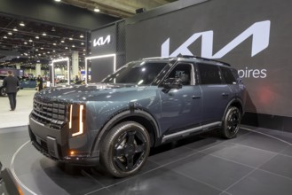 Detroit, Michigan USA - 14 January 2026 - The 2027 Kia Telluride Hybrid X-Line on display at the