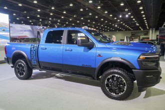 Detroit, Michigan USA - 14 January 2026 - The RAM Power Wagon turbo diesel on display at the