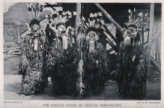 Four Kenyan shamans or medicine men in ceremonial dress, medicine, history of medicine, photography