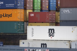 Shipping containers in the port of Mannheim. The port of Mannheim is considered one of the most