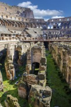 View of exposed hypogeum substructure brick walls from Arena Hypogeum of Colosseum from the time of