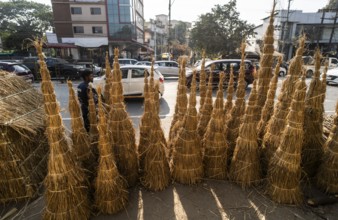 Vendor selling Meji (Bonfire), as part of preparations ahead of the 'Magh Bihu' festival, in