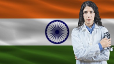Indian national health system, Medical professional on India flag background