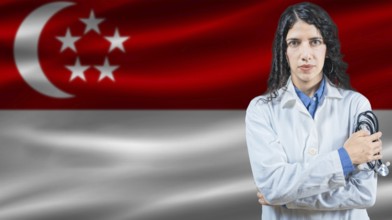 Singaporean national health system, Medical professional on Singapore flag background