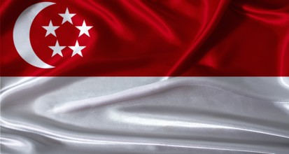 National flag of Singapore with cloth texture. Singapore flag with realistic texture background