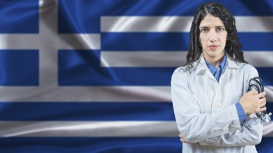 Greek national health system, Medical professional on Greece flag background