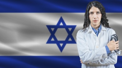 Israeli national health system, Medical professional on Israel flag background