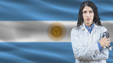 Argentine national health system, Medical professional on Argentina flag background