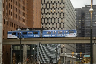 Detroit, Michigan - The Detroit People Mover, a one track elevated train that circles downtown. The