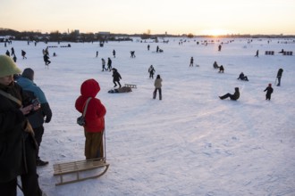Toboggan hill at sunset on Tempelhofer Feld in Berlin on 11.01.2026