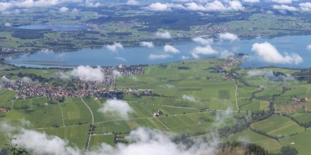 Panorama from Tegelberg, 1881m, on Schwangau, Waltenhofen, Forggensee and Hopfensee, Füssener Land,