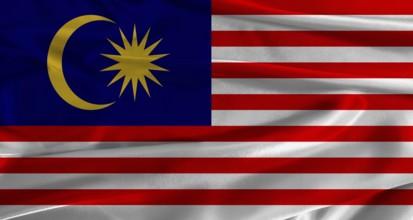Flag of Malaysia with fabric textured background. Close up of National flag of Malaysia with