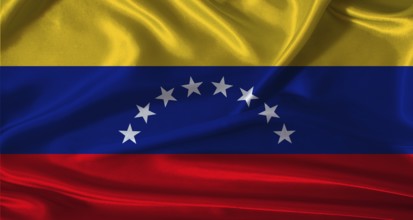 National flag of Venezuela with cloth texture. Venezuela flag with realistic texture background