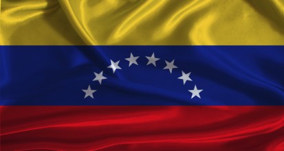 Venezuela flag with cloth textured background. National flag of Venezuela with realistic texture
