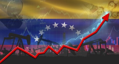 Growth of oil industry with Venezuelan flag. Oil pumps with Venezuelan flag. Oil production with