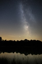 Night sky with stars at the Ahlhorn fish ponds, Ahlhorn, Lower Saxony, Germany