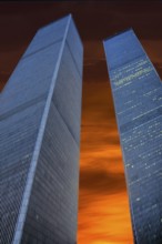 Towers from the World Trade Center in the evening, September 2000, New York City, USA, historical