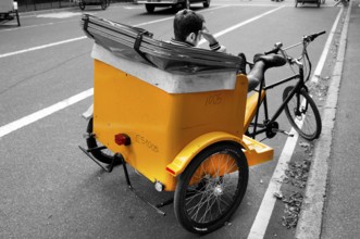 Rickshaw driver waiting at Central Park, New York City, USA
