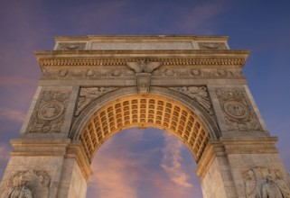 Arc de Triomphe in Washington Square, evening sky, New York City, USA
