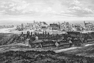 City view of Krakow on the Vistula, numerous churches, factory, landscape, Poland, historical