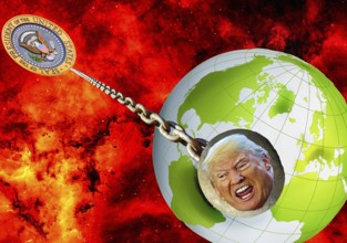 Symbolic image, Trump as a world wrecking ball, Europe and EU, Venezuela, Canada, Greenland,