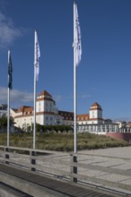 Spa hotel and beach, view from pier, Binz, seaside resort, Rügen island, Mecklenburg-Western