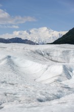Root Glacier glacier and mountain peak Mount Blackburn, Wrangell St. Elias National Park, Alaska,