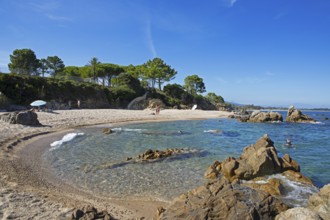 Bay on sandy beach, Solenzara on the Mediterranean Sea, Corse-du-Sud Department, Sartène