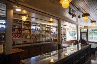 Interior view, historic restored Kennicott shopping store with historic goods display, Historic