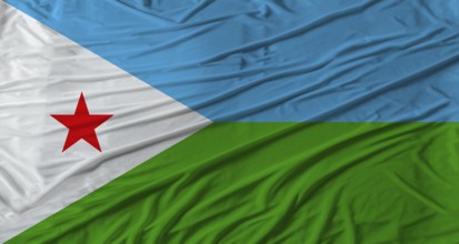 Djibouti flag waving. Flag of Djibouti with cloth texture