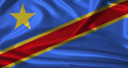National flag of the Democratic Republic of the Congo with cloth texture. Democratic Republic of