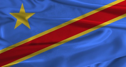 Flag of the Democratic Republic of the Congo with fabric textured background. Close up of National