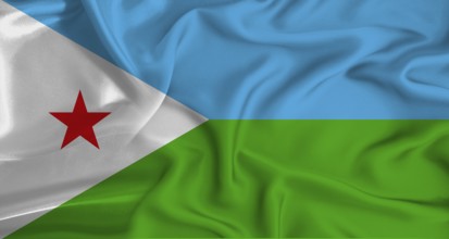 Realistic Djibouti flag waving. Close up of flag of Djibouti with cloth texture