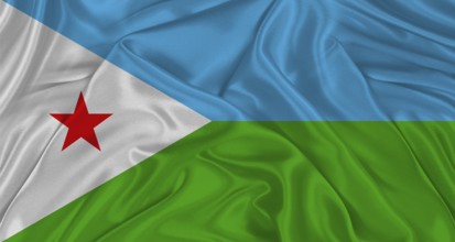 Djibouti flag with fabric texture. Realistic flag of Djibouti waving, National flag