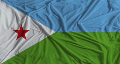 Djibouti flag with fabric texture background. National flag of Djibouti with cloth texture