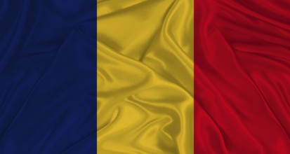 Chadian flag with fabric texture. Realistic flag of Chad waving, National flag