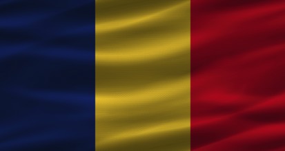 Chadian flag with fabric texture. Realistic flag of Chad waving