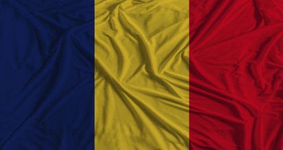 Chad flag with fabric texture background. National flag of Chad with cloth texture