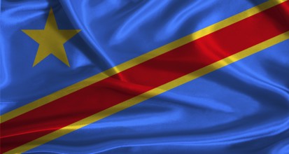 Democratic Republic of the Congo flag with cloth textured background. National flag of the