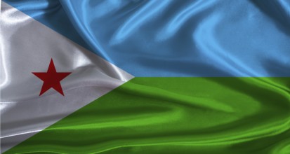 Djibouti flag with cloth textured background. National flag of Djibouti with realistic texture