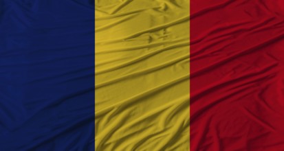 Chadian flag waving. Flag of Chad with cloth texture