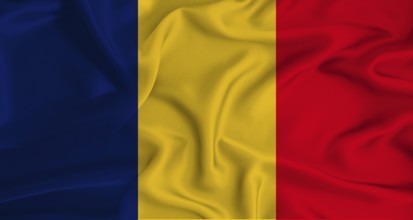 Realistic Chad flag waving. Close up of flag of Chad with cloth texture