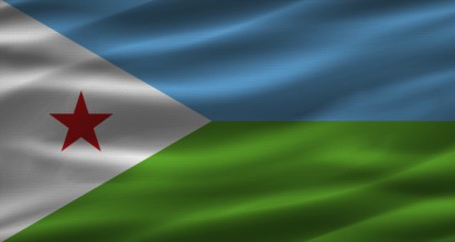 Djibouti flag with fabric texture. Realistic flag of Djibouti waving