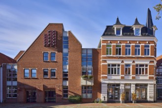 Town hall, glockenspiel, commercial buildings, residential buildings and commercial buildings,