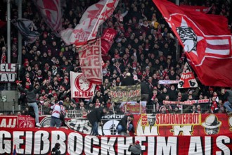 Fan block, fans, fan curve, flags, atmosphere, atmospheric 1. FC Cologne, Voith-Arena, Heidenheim,
