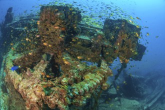 Underwater photo Large cog and parts from former sunken tin excavator Boonsung wreck off the coast