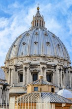 View of dome of St. Peter's Basilica built by Michelangelo, Vatican City, Vatican, Rome, Lazio,